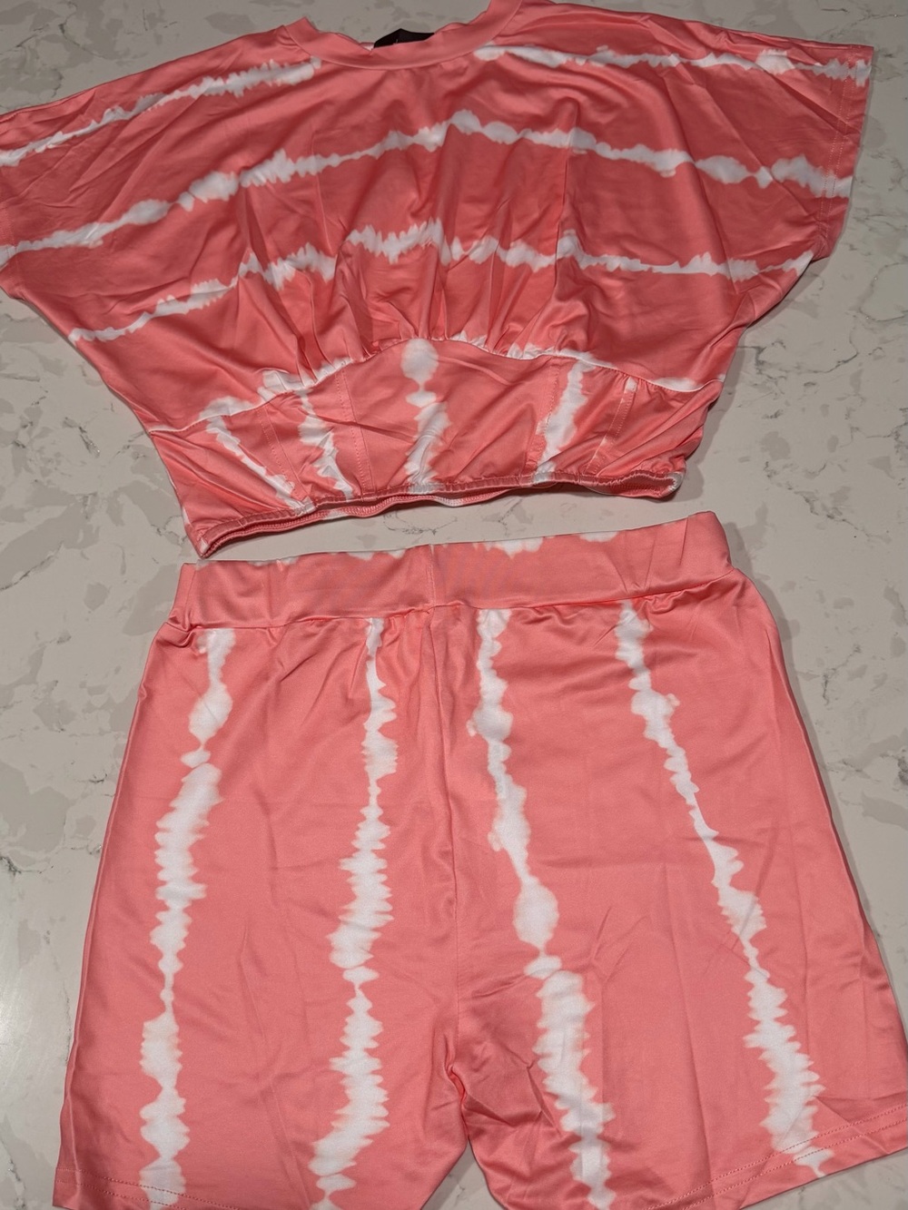 Women's Coral Tie-Dye Top & Shorts